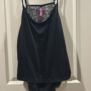 NWT Adore Me Lace back Cami +Boy Short scalloped sheer lace set size 1X black